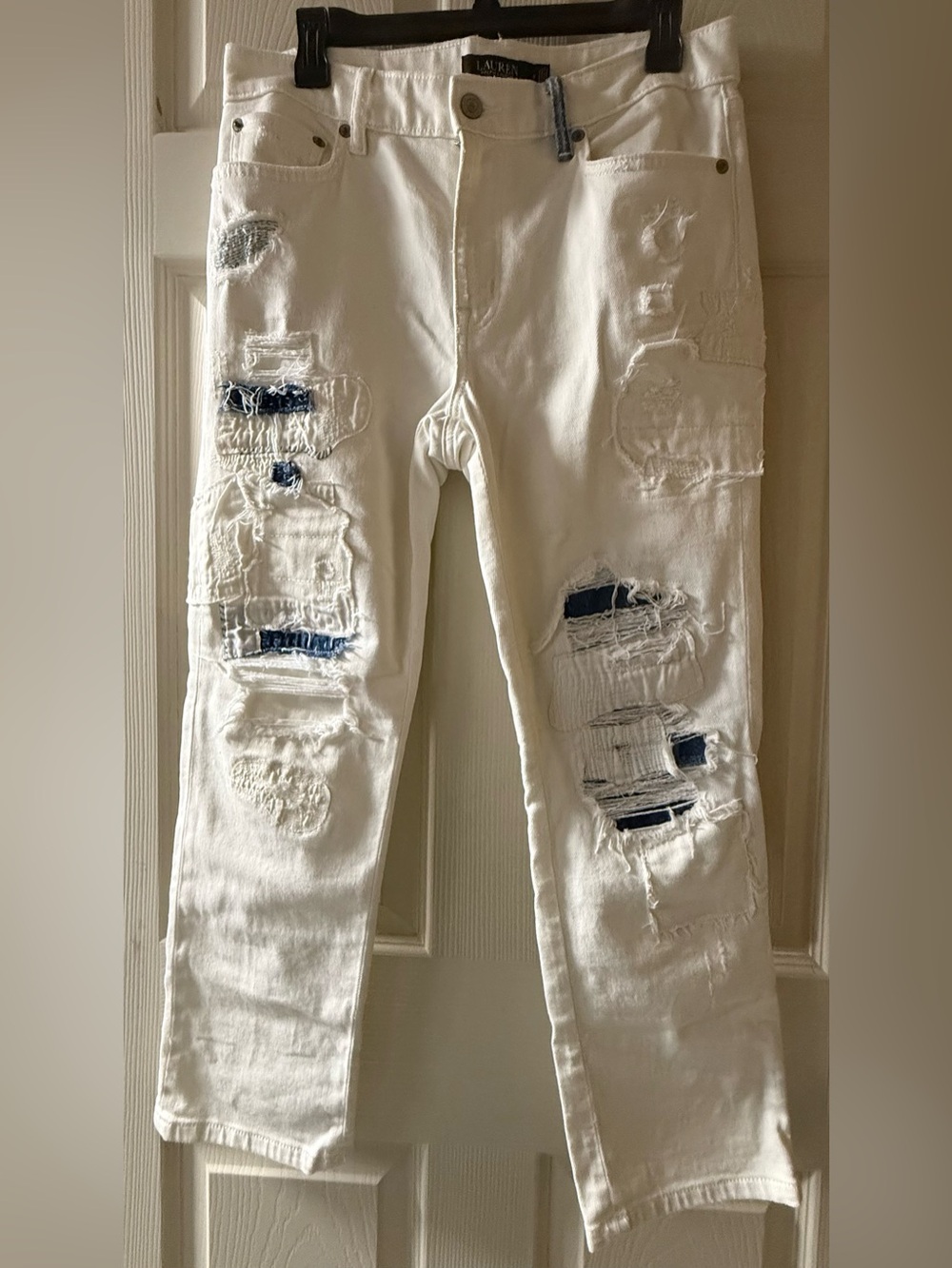 Ralph Lauren White Jeans with Navy Patch Details